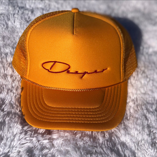 Gold Deeper Tracker Hat (red logo)